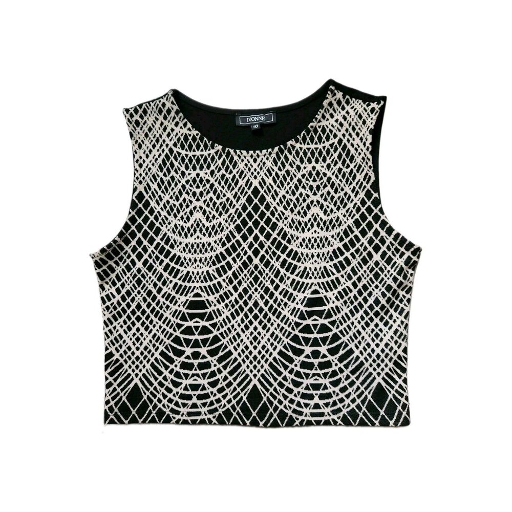 Ivonne Wool Blend Black Beige Geometric Print Sleeveless Crop Top Womens Sz 10